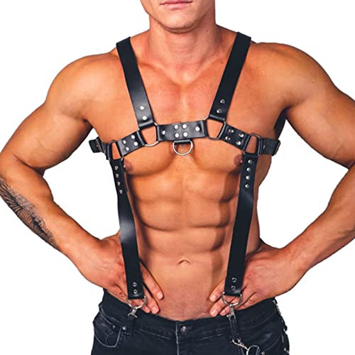 PIIKNUO Herren PU Leder Body Brust Harness Fetisch Herren Bondage Fesseln Sex Cosplay Kostüm Clubwear Brustgurt aus Leder für Herren Punk Gothic Sklave Bandage Kostüme Party Klub Outfits