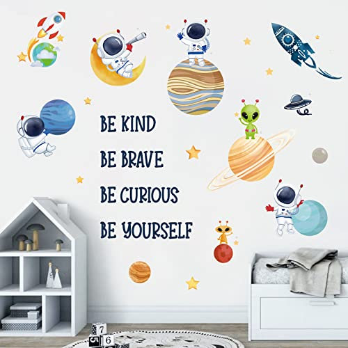 wondever Wandtattoo Weltraum Kinder Wandaufkleber Planeten Astronaut Sprüche und Zitate Wandsticker Wanddeko für Kinderzimmer Babyzimmer Jungenzimmer