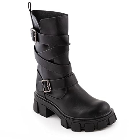 Toocool - Scarpe Donna Stivali Biker Motociclista Ecopelle Casual Fibbie Nuovo 1050 [38,YG891 Nero]