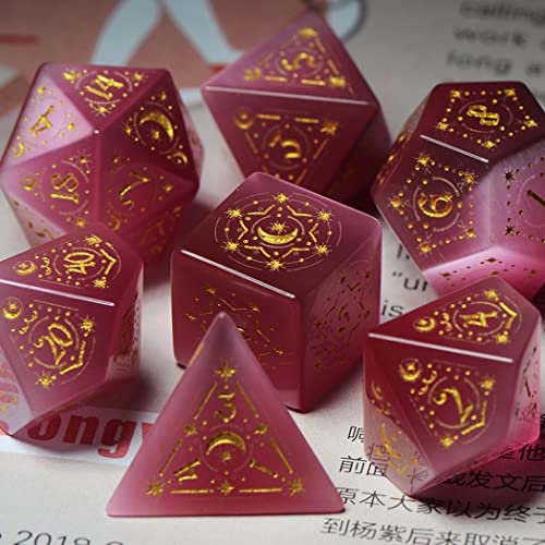 BOCbco D&D Würfel-Set, Hübscher Rosa Edelstein DND Polyedrische Würfel, Rollenspiel-Würfel-Set Für Trpg-Tischspiele DND Dungeons Und Drachenspiele/7 Pcs