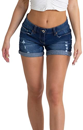 westAce Womens Denim Shorts Stretchy Skinny Distressed Ripped High Waisted Rollup Summer Designed Ladies Boyfriend Hot Denim Jeans Short Pants 8-20 (Dark Blue Wash, 16)