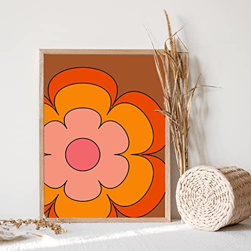 Blumenposter Orange Leinwand Malerei Retro 70Er Jahre Hippie Botanische Kunst Druck Hipster Nordische Wand Bild Wohnzimmer Schlafzimmer Dekor 30X40Cm Kein Rahmen