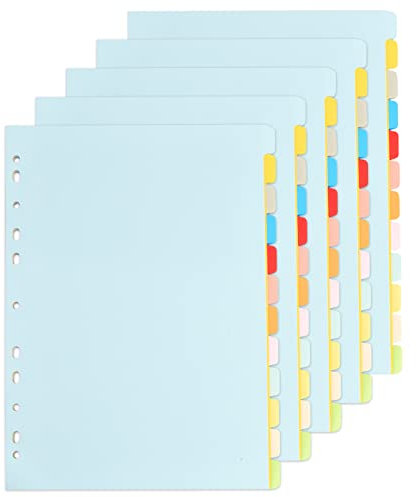 5er-Pack Register Trennblätter A4 12-Teilig, Karton Register Din A4 Extra Breit 11 Loch Gelocht, 150gsm, Recycing Ringbuch Register mit 12 Taben in 12 Farben, Trennregister Ordner für Schule Büro Haus