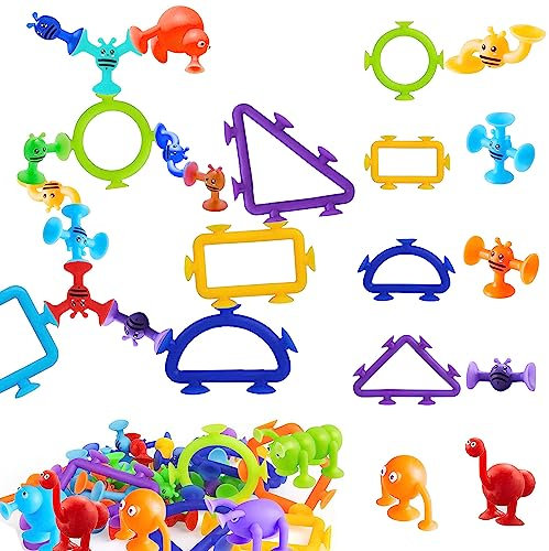 Saugnapf Spielzeug,43 Stück Montessori Badewannenspielzeug,Darts Sucker,Sucker Toy,Sauger Spielzeug,Silikon Bausteine Spielzeug,Reise Spielzeug,Montessori Spielzeug ab 3 Jahre