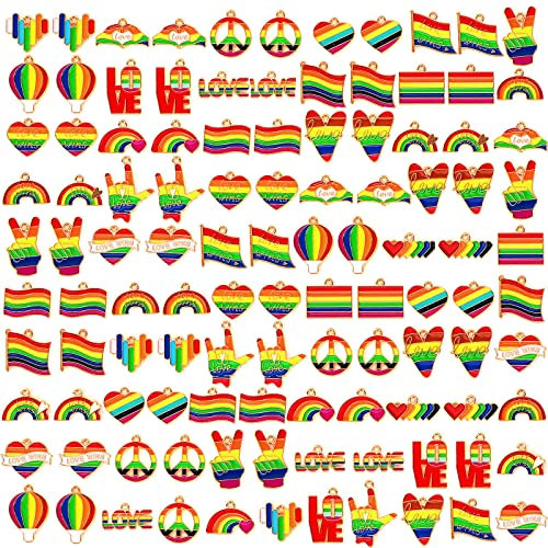 SANNIX Regenbogen Charms, 110 Stück Gold-Emaille-Anhänger, Schmuckherstellung, Charms für Regenbogenstolz, Armband, Halskette, Ohrringherstellung