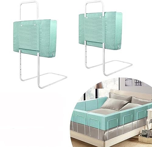 JOIEYOU 2 x Bettgitter Bettschutzgitter Rausfallschutz Bett 60cm Bettgitter 5 Loch Höhenverstellbar Bettumrandung Bettkantenschutz Absturzsicheres (120cm, Grünersee)