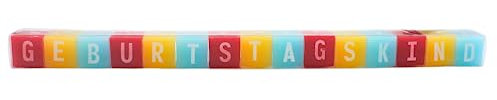 Dekohelden24 Kerzenblock - Geburtstagskind -,15 einzelne, quadratische Kerzen in bunt mit weißer Aufschrift