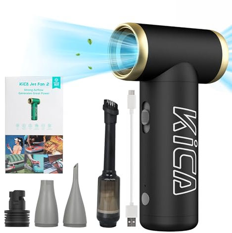 Ricca JetFan 2 KIT Air Duster with Vacuuming Accessories-Small Rechargeable Mini Turbo Fan for Computer,Laptop,Keyboard,Instruments,BBQ and Camera, 100000RPM, Portable Office Cleaning Tool (Black)
