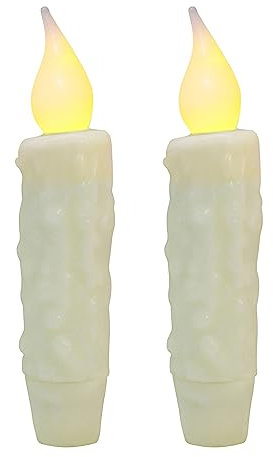 CVHOMEDECO. Real Wax Hand Dipped Battery Operated LED Timer Taper Candles Country Primitive Flameless Lights Décor, 4-3/4 Inch, Ivory, 2 PCS in a Package