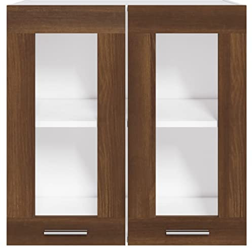 homiuse Hängeschrank Glas Braun Eichen-Optik 60x31x60 cm Holz Küchenschrank Hängeschrank Küche Vorratsschrank Schrank Klein Apothekerschrank Küchenschränke Haushaltsschrank Kitchen Cabinet Regales