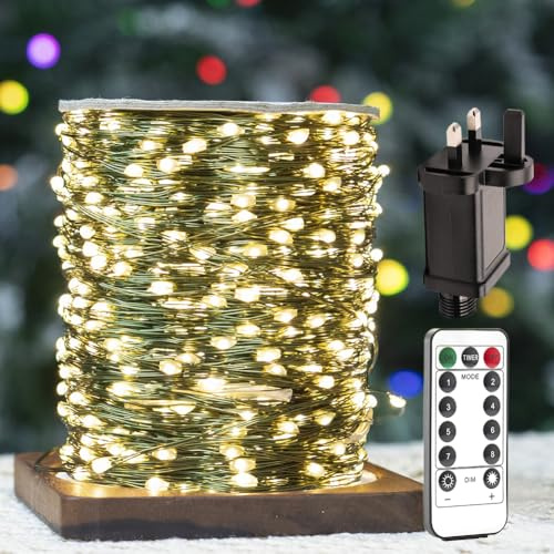 ZELUXDOT 100FT Fairy String Lights Green Copper Wires Outdoor/Indoor Waterproof LED String Lights with Remote for Christmas Tree, Patio, Gardens, Backyard, Plant... 300 LEDs­