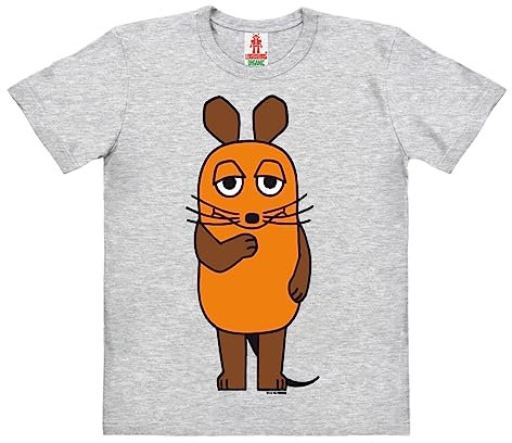 Logoshirt®️ TV I Die Sendung mit der Maus I Maus I Bio T-Shirt Print I Kinder I Mädchen & Jungen I kurzärmlig I grau I Lizenziertes Originaldesign I Größe 116