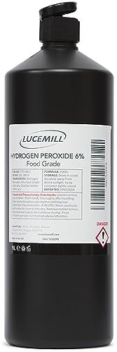 Lucemill Hydrogen Peroxide 6% Food Grade I 1 Litre I Liquid Hydrogen Peroxide Food Grade I Unstabilised I Eco Friendly I Additive Free I Comes with Black Flip Top