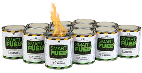 Smart Fuel Bioethanol Gel Fuel Cans – Clean-Burning Bio Ethanol Fireplace Fuel for Indoor & Outdoor Fire Pit, Fireplaces & Tabletop Fire Features – 3 Hour Burn Time - 12 Pack