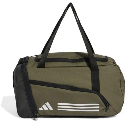 adidas Unisex Essentials 3-Stripes Duffel Bag, Olive strata/White, XS