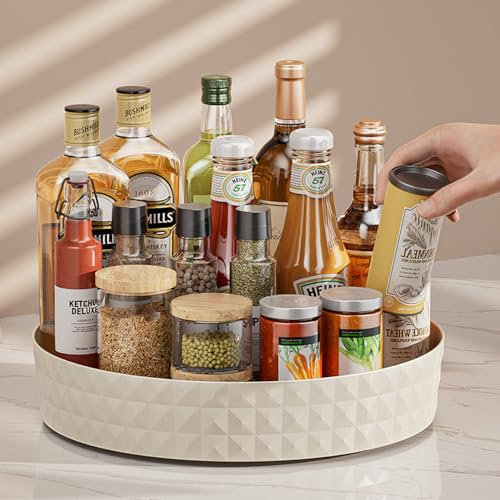 Ollimy Lazy Susan, Portaspezie Girevole A 360°, Vassoio Ripiano Girevole per Frigo, Porta Spezie, Organizer da Cucina, Vassoio Girevole Portaoggetti Per Spezie,Bottiglie (Bianco)