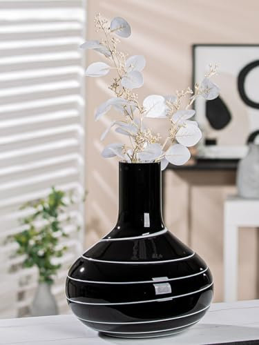 GILDE Deko Vase schwarz weiß - Moderne Dekovase Dekoobjekt Glasvase Blumenvase handgefertigt aus Farbglas - Höhe 28 cm
