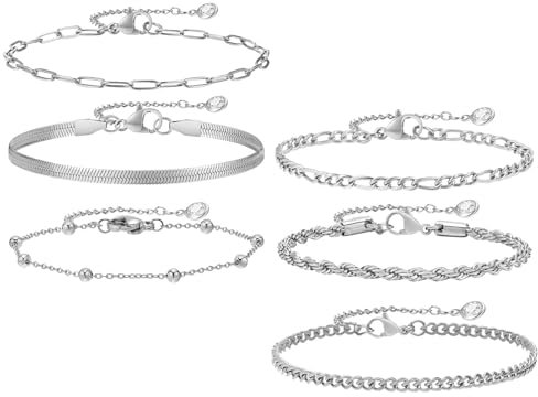 Thoquene 6Pcs Damen Armband Set, Ketten Armkette, Twist Verstellbar Bracelet für Mädchen