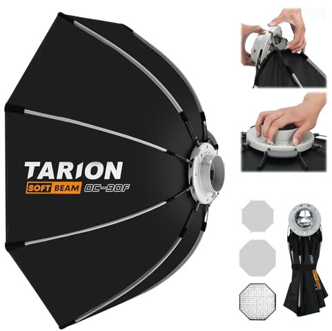 TARION Fotografie Softbox mit Bowens Halterung: 90cm Faltbare Quick Release Softboxen mit Glitter achteckige Soft Box für Studio Photography Video Blitz Licht SOFTBEAM(OC-90F)