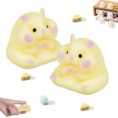 Cartoon Mouse Squeeze Silicone Toy Cheese Hamster,Soft Plush Squishy Hamster Toy Cheese Squirrel Cup Fidget Toys,Stress Relief Squeeze Cheese Mouse Toys Pinch Toy Montessori Toys