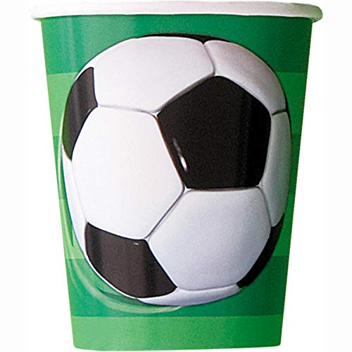 Unique 27306EU - Gobelets en Carton sans Plastique - 266ml - Fête de Football - 8 Pièces (Lot de 1)