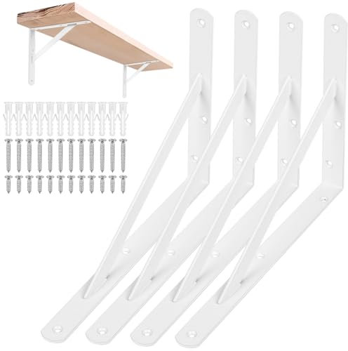 4 STK Regalhalterungen, Regal Winkel, Regalwinkel Weiß, Regal Halterung Wandhalterung Regal, 90 Grad Regalträger, Metall Schwerlastträger, Dreieckig Winkelträger für Wandmontage, 280x200x25 mm