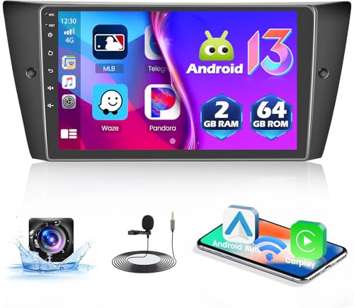 4Core+64G Android Autoradio per BMW 3 Series 328i 335i 325i (E90/E91/E92/E93) 2005-2011: 9 Pollici Touchscreen Stereo Auto Bluetooth con Carplay Android Auto FM/RDS GPS WiFi SWC AHD Retrocamera