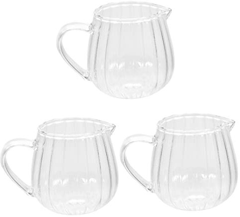 Amosfun Tasse Verseur 3 Pièces Tasse De Lait Conteneurs Pour Réfrigérateur Théière Pot Verseur En Verre Pot à Lait Décoratif Lait D'amande Tasses à Café Gobelet Expresso Pichet à