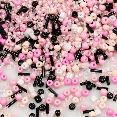 Tibaoffy Rose mixte Noir Perles de verre de Taille 6/0 4 mm pour la fabrication de bijoux (Total Environ 100g Environ 1200pcs)