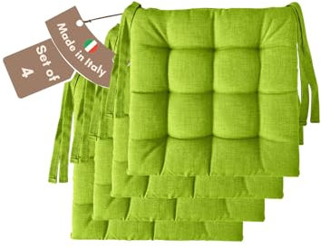 Il Tuo Artigiano Design 4 Stuhlkissen im Set, 40 x 40 cm 6 cm dick, Polsterung aus Schaumstoff und weichem Acryl, Sitzkissen Stuhl 4er Set, Stuhlkissen Outdoor 40x40 (4, Apfelgrün)