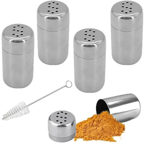 RXKFIGX 4 Pcs Salero de Acero Inoxidable mini saleros pequeños para viajes mini salero y pimentero Salero y Pimentero con Agujeros para Camping Viajes Barbacoa al Aire Libre Restaurante Cafetería