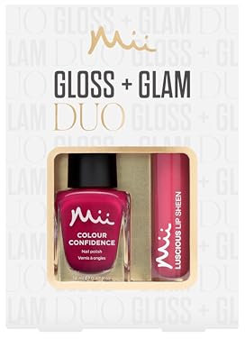 Mii Cosmetics Gloss + Glam Lip Gloss and Nail Polish Duo Gift Set, Beauty Kit, Hydrating Lipgloss and Long-Lasting Nail Polish, Perfect Makeup Gift Set for Women, Flair + Totally Off-Piste
