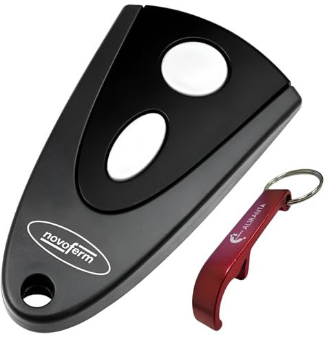 Novoferm Micro Novotron 512 Handheld Transmitter | 2-Channel Remote Control for Garage Doors | 433 MHz KeeLoq Change Code | Includes Aluminium Keyring & Bottle Opener