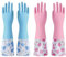 Rubber Latex Waterproof Dishwashing Gloves, 2 Pairs Long Cuff Flock Lining, Reusable Household Cleaning Gloves, Non-Slip Kitchen Gloves for Dishwashing, Gardening, and Bathroom Cleaning (Medium)