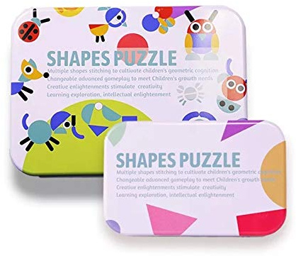 Kibi Montessori Holzpuzzle, Tangram Toy Card lustiges Lernspielzeug mit 36 geometrischen und 60 Lernkarten für 3 4 5 6 Jahre Kinder (pink)
