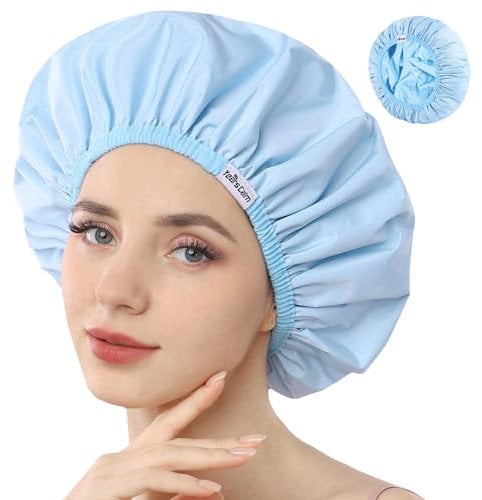 Years Calm Duschhauben für Frauen, wiederverwendbar, wasserdicht, Muster und einfarbig, zweilagiges Design für, schützt das Haar in der Dusche, Spa, Kochen, Reinigen und Reisen(Blau)
