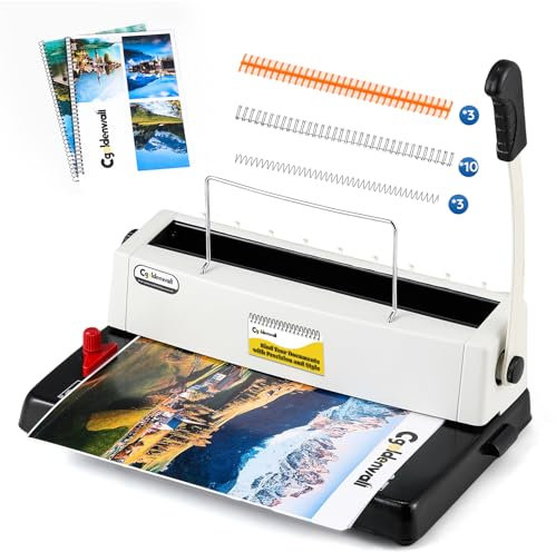 CGOLDENWALL Bindegerät, 34-Loch, Stanzt 15 Blätter (70g), Bindet 150 Blätter(70g), 3:1 Steigung, mit Starter-Kit, Spiralbindegerät für Büro und Schule, A4/A5