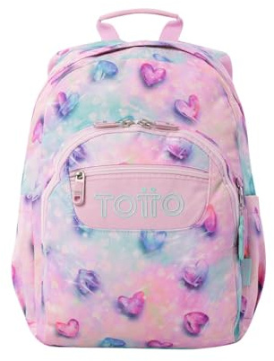 TOTTO - Mochila Escolar, Modelo Gommas, Mochila Mediana, Capacidad 15 L, Bolsillo para PC 14, Bolsillo Botella, Espaldar Ergonómico con Flujo de Aire, Cómodas Correas en S, Estampado Shiny Heart