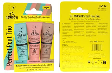 Dr.PAWPAW Perfect Pout Trio 3 x 10ml, Fragrance Free Multi Purpose Pawpaw Balms, Vegan Hydrating Care for Soft Smooth Lips, Glossy Finish Lip Essentials