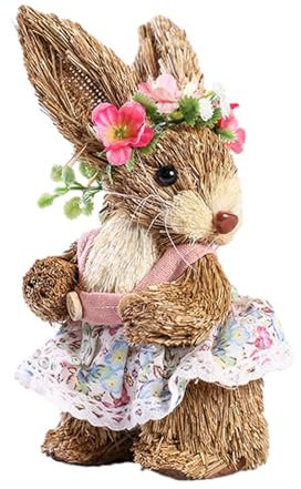 Estatua de conejo para Pascua, estatua de conejo realista, figuras de conejo de paja, figuras coleccionables de ambiente natural para jardín, patio, dormitorio, estudio, sala de estar