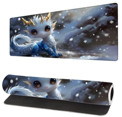 Grand Tapis de Souris XXL 700x300x3mm, Tapis de Souris Gamer Mignon avec Surface en Antidérapant Résistant à l'eau Tapis de Bureau Mouse Pad Dragon, sous Main Souris à Bords Cousus pour Bureau F-5