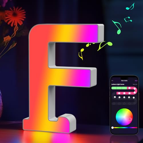 Cpeelsdo LED Buchstaben Lichter Alphabet RGB Farblich, Led Leuchtbuchstabe mit USB-Netzteil, APP-Kontrolle, Dimmbar, Dekoration für Geburtstag Weihnachten Hochzeit Party Valentinstag - Buchstaben F