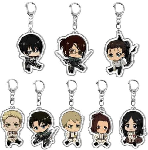 SXYNIO Scout Regiment Schlüsselanhänger Acryl Schlüsselring Cartoon Charakter Eren, Mikasa, Armin Gedruckt Schlüssel Tasche Dekoration Anhänger Zubehör 8Pcs