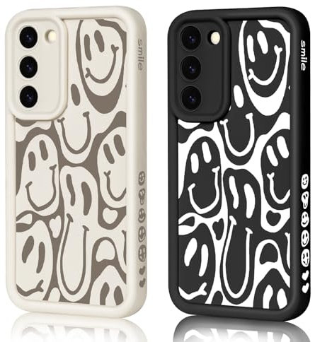 HuyxyTec 2 Stück Handyhülle für Samsung Galaxy S22 Hülle Aesthetic Smiley mit Muster Matte Case Frauen Mädchen, Weich TPU Schutzhülle Stoßfest Bumper Case für Samsung Galaxy S22, 03