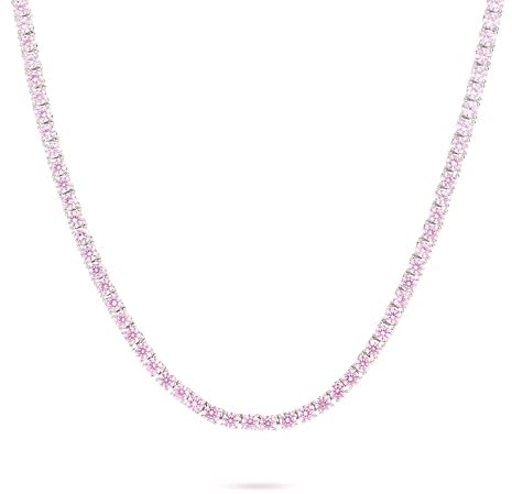 Bronzallure Collana Tennis con Zirconia Cubica Rosa, Placcata in Bronzo
