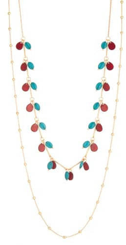 Bulinlin Damen Lange Kette Gold Lange Perlen Statement Kette Gold Modeschmuck Geburtstagsgeschenk für Frauen(Red green)