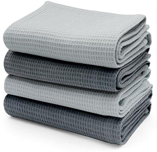 Torchons de Cuisine, Torchon Vaisselle de 45x65cm, Lot de 4 Essuie Main Cuisine 100% Coton, Torchons en Coton durables et Super absorbants