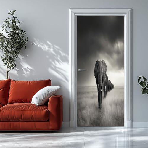 2 Stück Selbstklebender Türaufkleber Türaufkleber Mit Savannen-Elefanten Thema Entfernbare PVC Türtapete Dekoration für Kind Schlafzimmer Und Wohnzimmer