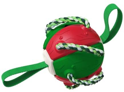 CHUANYGU Transformable Dog Frisbee Ball Toy - Bounce & Fly Interaktives Trainingsspielzeug mit Zahnseil für Outdoor Spielen