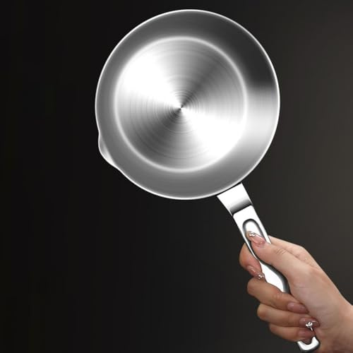 Mini padella per uova in acciaio inox, con beccuccio, 13-17 cm, piccola padella per friggere per salsa di burro, cottura a induzione, pentole da cucina (S)